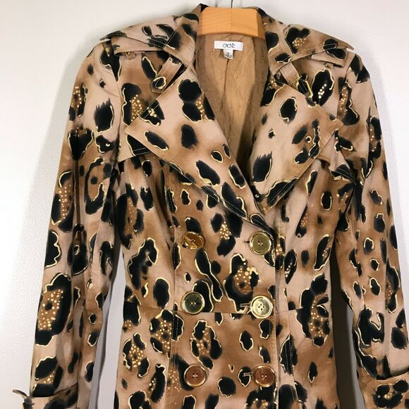 Cache Tan Metallic Leopard Print Trench Coat - Picture 4 of 9